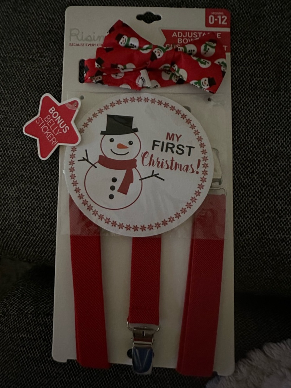 My First Christmas Baby Suspenders & Bow Set - Red NEW